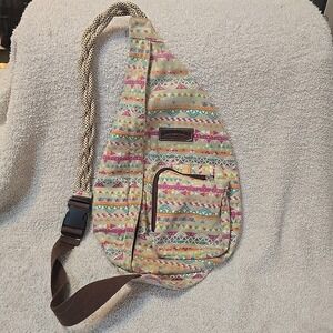 Unionbay Womens Sling‎ Backpack Bag Braided Rope Handle Aztec Print Pocket Boho